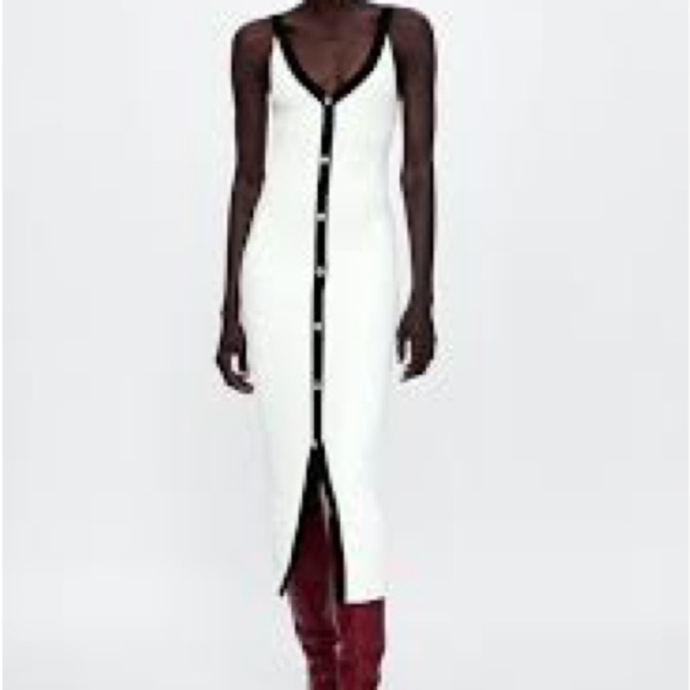 Zara White Midi Dress with Black Trim